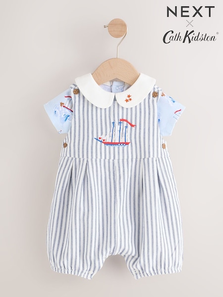 Blue Striped Cath Kidston 100% Cotton Baby Dungaree (AA4390) | £22 - £24