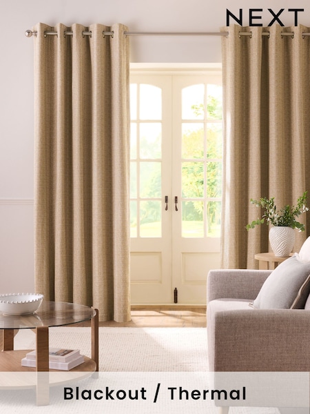 Natural Textured Weave Blackout/Thermal Eyelet Curtains (AA4403) | £85 - £190