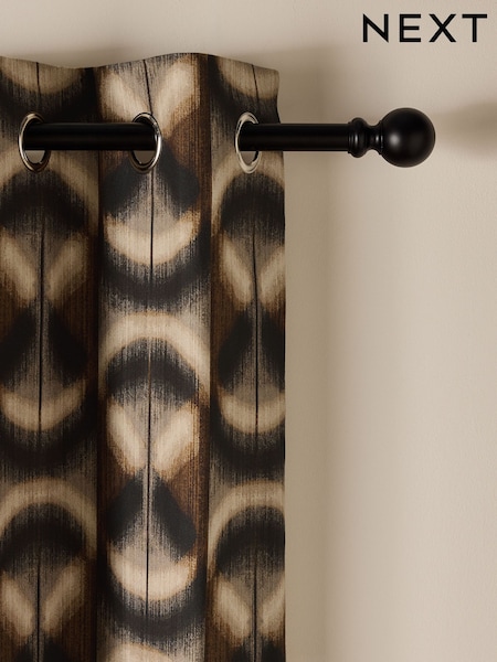 Black/Natural Global Geometric Eyelet Lined Curtains (AA4426) | £70 - £160