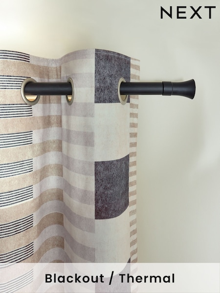 Grey/Natural Stripe Geometric Blackout/Thermal Eyelet Curtains (AA4432) | £50 - £110