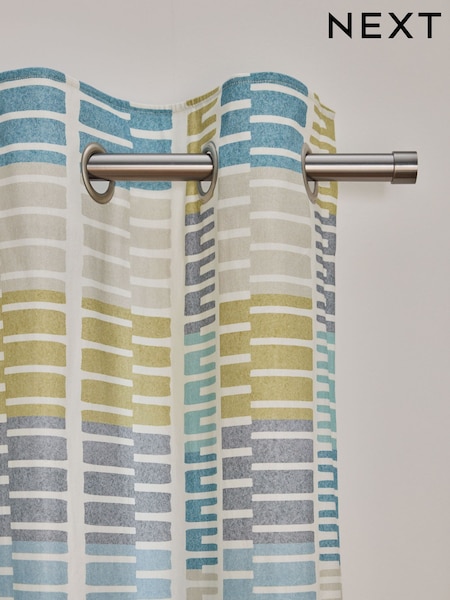 Blue/Yellow Retro Geometric Eyelet Lined Curtains (AA4438) | £30 - £95