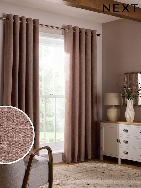 Mink Brown Premium Chenille Heavyweight Eyelet Lined Curtains (AA4443) | £90 - £200
