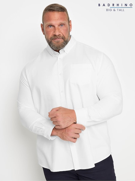 BadRhino Big & Tall White Premium Long Sleeve Oxford 100% Cotton Shirt (AA4479) | £32
