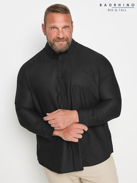 BadRhino Big & Tall Black Premium Long Sleeve 100% Cotton Oxford Shirt (AA4485) | £32