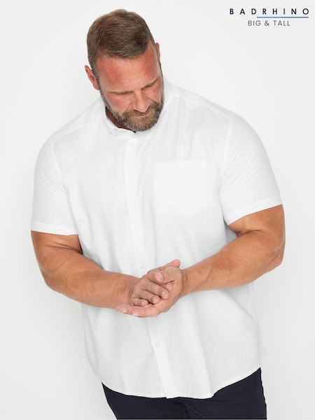 BadRhino Big & Tall White Premium Short Sleeve Oxford 100% Cotton Shirt (AA4502) | £30