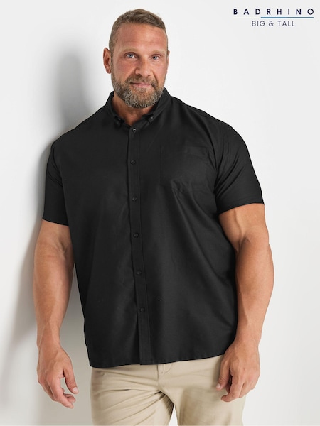 BadRhino Big & Tall Black Premium Short Sleeve Oxford 100% Cotton Shirt (AA4508) | £30