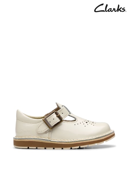 Clarks White Standard Fit (F) Patent Joyful Skip Toddler Shoes (AA4782) | £38
