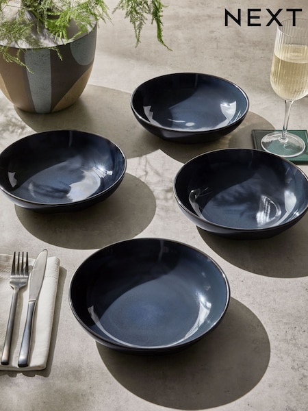 Set of 4 Teal Blue Hampton Pasta Bowls (AA4982) | £26
