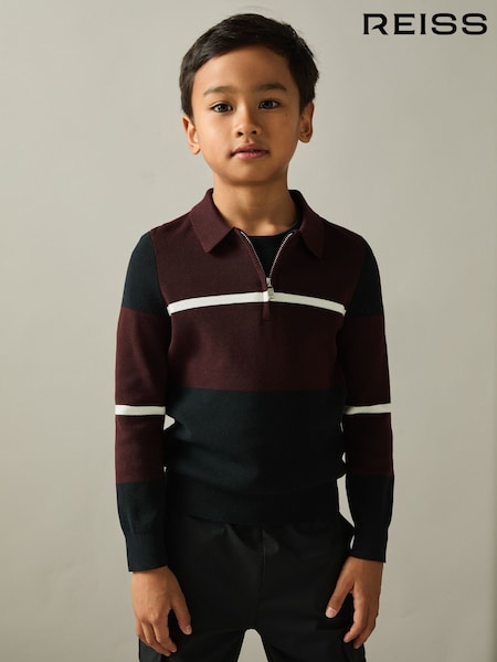 Reiss Navy/Bordeaux/White Tokyo 3-9 yrs Colour-Block Half-Zip Polo Shirt (AA4990) | £38