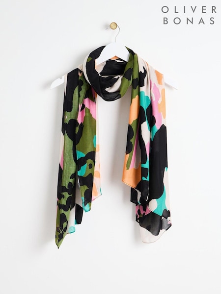 Oliver Bonas Khaki Green Floral Animal Lightweight Scarf (AA5045) | £29.50
