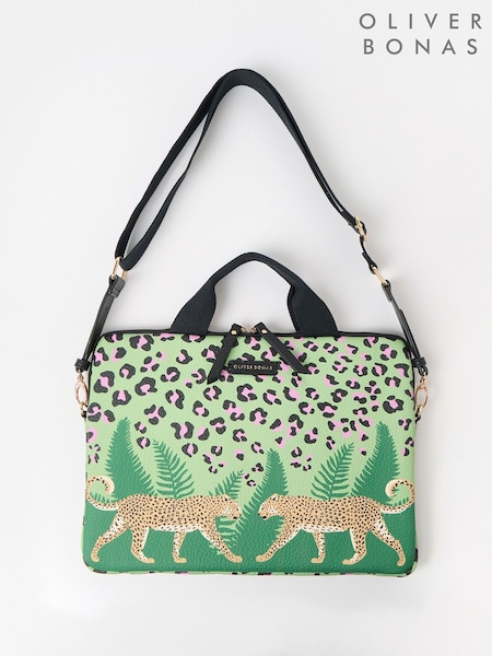 Oliver Bonas Green Leopard Print Cross-Body Laptop Case (AA5075) | £36