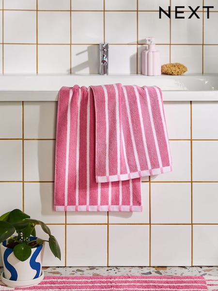 Pink 100% Cotton Stripe Towel (AA5398) | £8 - £18
