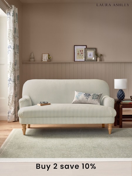 Laura Ashley Cornish Stripe Soft Grey Clipsham Small 2 Seater Sofa (AA5405) | £799