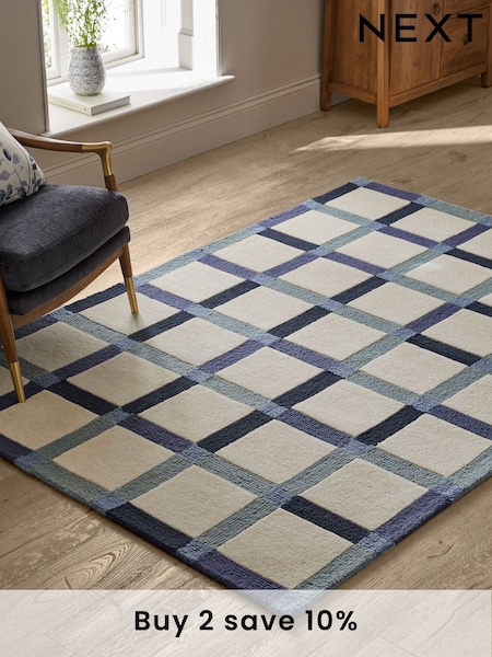 Blue Looped Check Rug (AA5439) | £95 - £275
