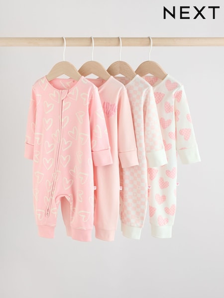 Pink Baby Two Way Zip Footless 100% Cotton Sleepsuits 4 Pack (0mths-3yrs) (AA5448) | £25 - £27