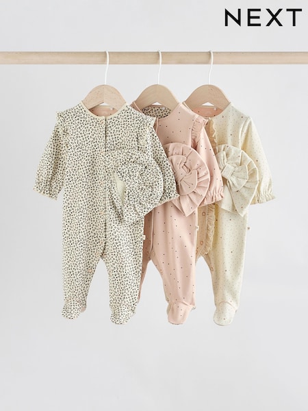 Pink Baby Sleepsuit with Matching 100% Cotton Turbans 3 Pack (0mths-2yrs) (AA5449) | £29 - £31