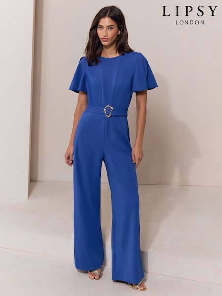 Cobalt Blue - Lipsy Short Sleeve Wide Leg Hardware Jumpsuit