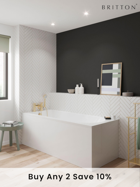 Britton Bathrooms White Brushed Brass Reuse Bath with Bath Shower Mixer 370 x 1600mm (AA5871) | £1,450