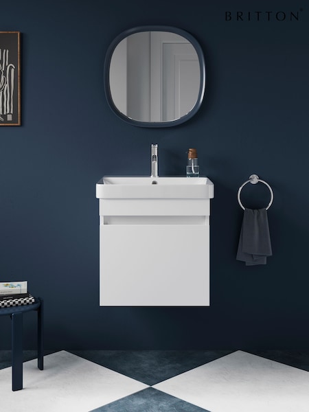 Britton Bathrooms Matt White Dalston Vanity Unit with Chrome Mixer Basin 458mm (AA5873) | £638