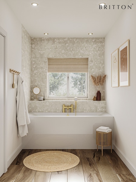 Britton Bathrooms White Brushed Brass Verde Bath with Bath Shower Mixer 145 x 1800mm (AA5875) | £1,550