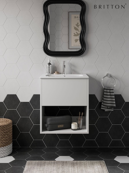 Britton Bathrooms Gloss White Hackney Vanity Unit with Chrome Mixer Basin (AA5878) | £940