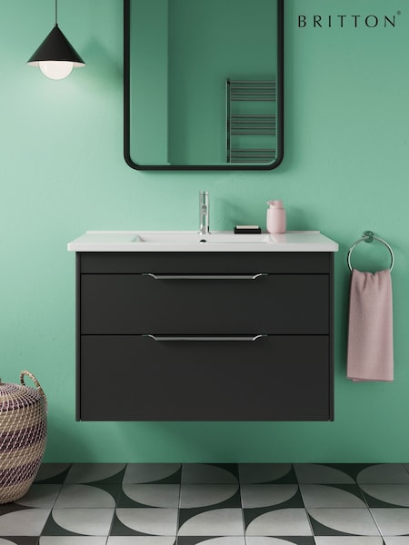 Britton Bathrooms Matt Grey Chrome Shoreditch Double Drawer Vanity Unit with Basin 820mm (AA5879) | £1,126