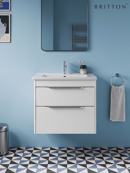 Britton Bathrooms Matt White Chrome Shoreditch Double Drawer Vanity Unit Basin 620mm (AA5885) | £950