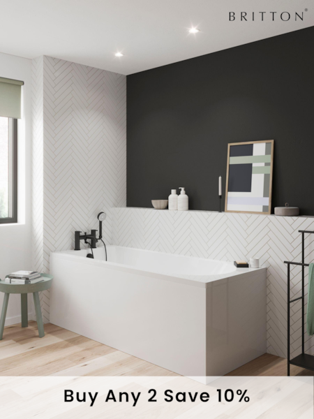 Britton Bathrooms White Matt Black Reuse Bath with Bath Shower Mixer 370 x 1600mm (AA5891) | £1,450