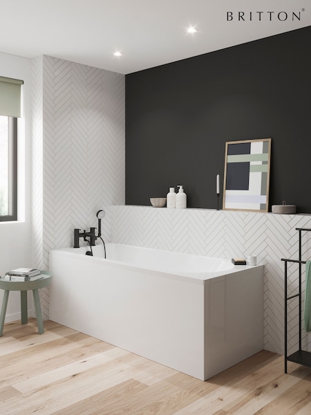 Britton Bathrooms White Matt Black Reuse Bath with Bath Shower Mixer 370 x 1800mm (AA5896) | £1,530
