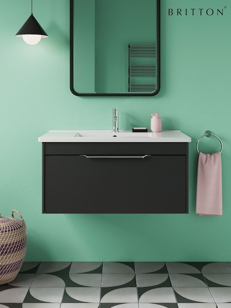 Britton Bathrooms Matt Grey Chrome Shoreditch Single Drawer Vanity Unit with Basin 820mm (AA5908) | £937