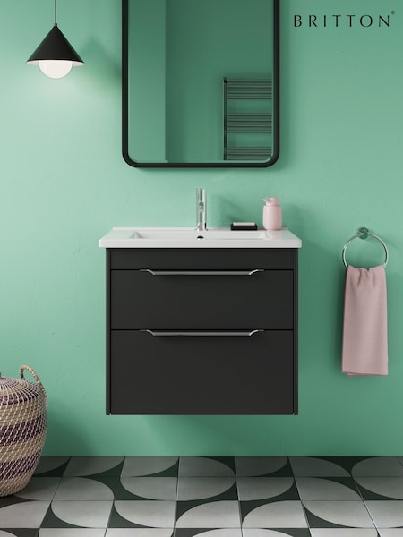 Britton Bathrooms Matt Grey Chrome Shoreditch Double Drawer Vanity Unit Basin 620mm (AA5910) | £950