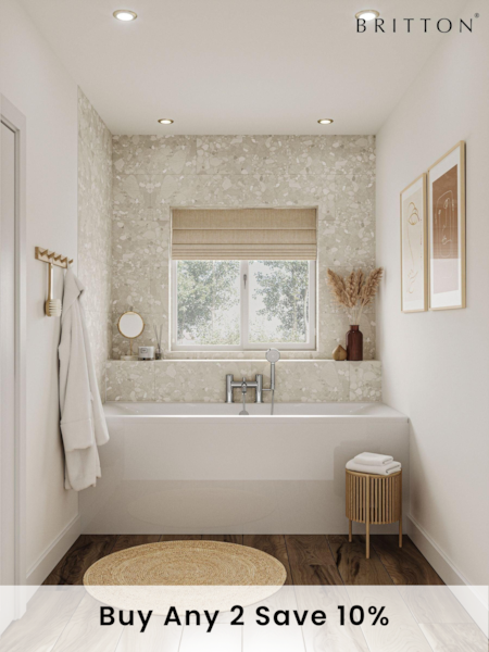 Britton Bathrooms White Chrome Verde Bath with Bath Shower Mixer 145 x 1800mm (AA5914) | £1,464