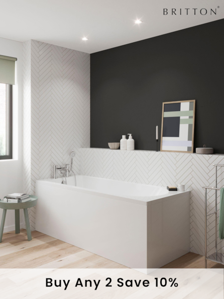Britton Bathrooms White Chrome Reuse Bath with Bath Shower Mixer 370 x 1800mm (AA5922) | £1,444