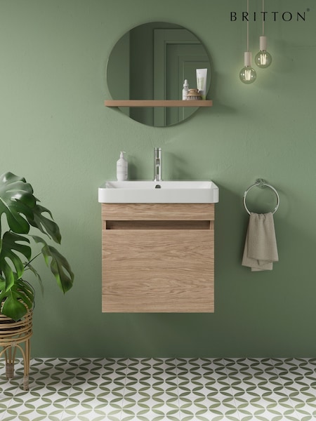 Britton Bathrooms Golden Oak Dalston Vanity Unit with Chrome Mixer Basin 458mm (AA5923) | £638