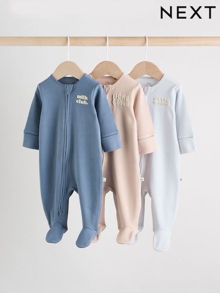 Blue 3 Pack Baby Slogan 100% Cotton Sleepsuits (0mths-2yrs) (AA5963) | £19 - £21