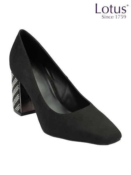 Lotus Black Block Heel Court Shoes (AA6058) | £65