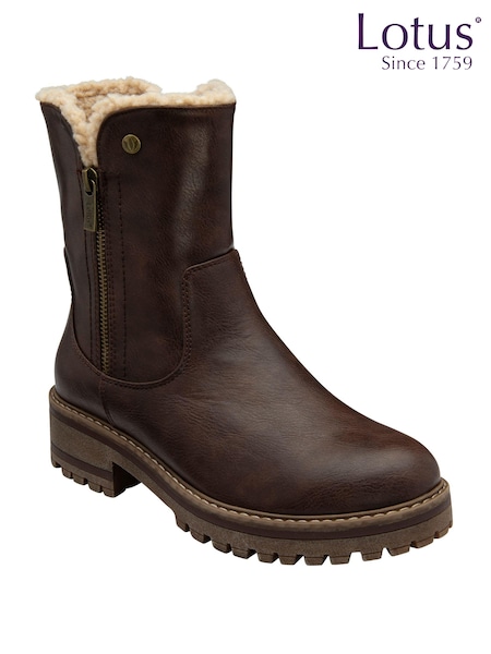 Lotus Brown Zip-Up Ankle Boots (AA6100) | £70