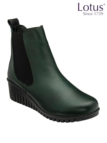 Lotus Green Leather Pull-On Wedge Boots (AA6113) | £85