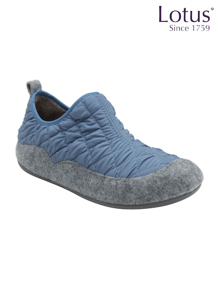 Lotus Blue Quilted Textile Slippers (AA6117) | £40