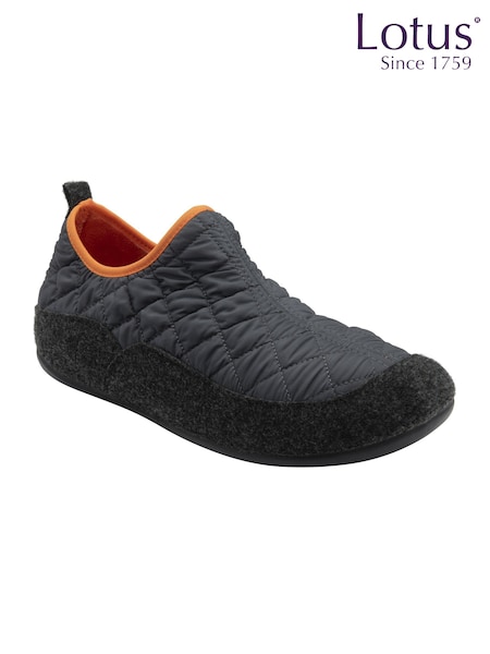 Lotus Grey Quilted Full Shoe Slippers (AA6133) | £40