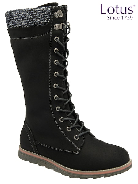 Lotus Black Textile Knee High Boots (AA6157) | £70