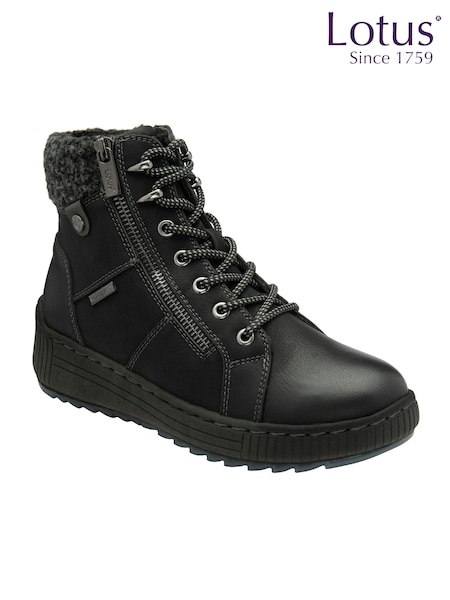 Lotus Black Zip Up Flat Ankle Boots (AA6178) | £65