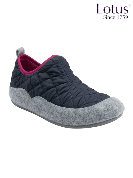 Lotus Blue Quilted Textile Slippers (AA6180) | £40
