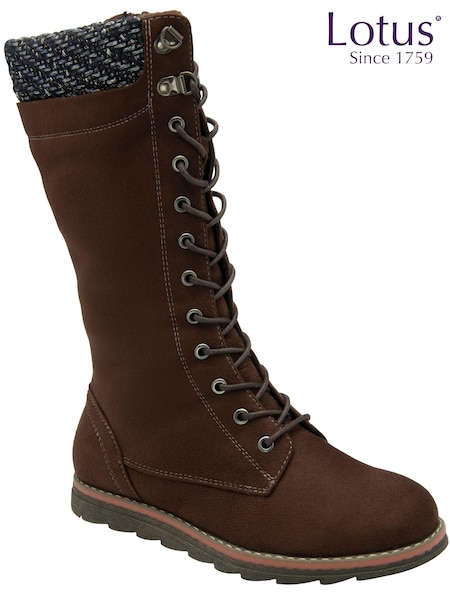 Lotus Brown Textile Knee High Boots (AA6184) | £70