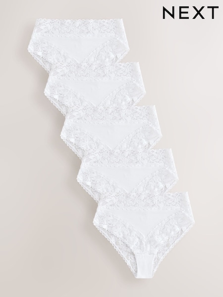 White High Rise High Leg Floral Print Lace Knickers 5 Pack (AA6187) | £32
