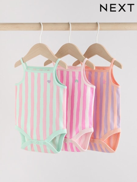 Multi stripe Strappy Vest Baby 100% Cotton Bodysuits 3 Pack (AA6291) | £9 - £11