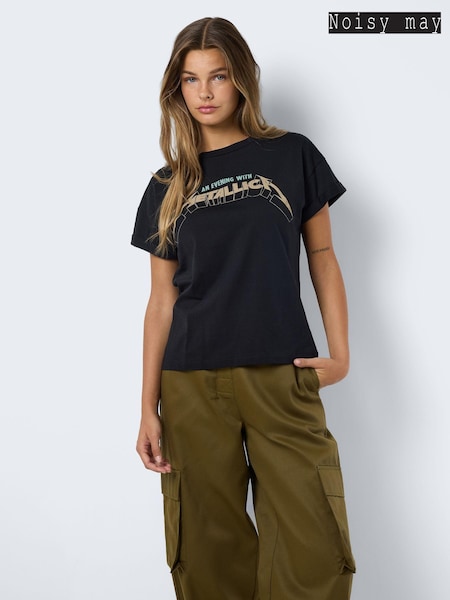 NOISY MAY Black 100% Cotton Short Sleeve Metallica Band T-Shirt (AA6333) | £32