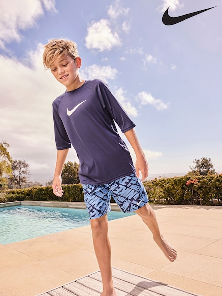Nike Navy Sun Safe Hydroguard Short Sleeve Rash Vest (AA6381) | £24