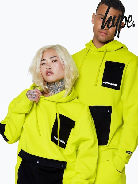 Hype. Yellow CONTINU8 Unisex Cargo Pocket Boxy Hoodie (AA6478) | £60