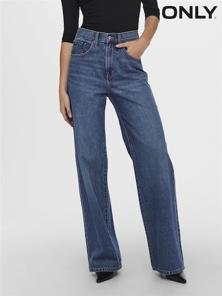 ONLY Blue Hope Extra High Waisted Wide Leg 100% Cotton Jeans (AA6484) | £30